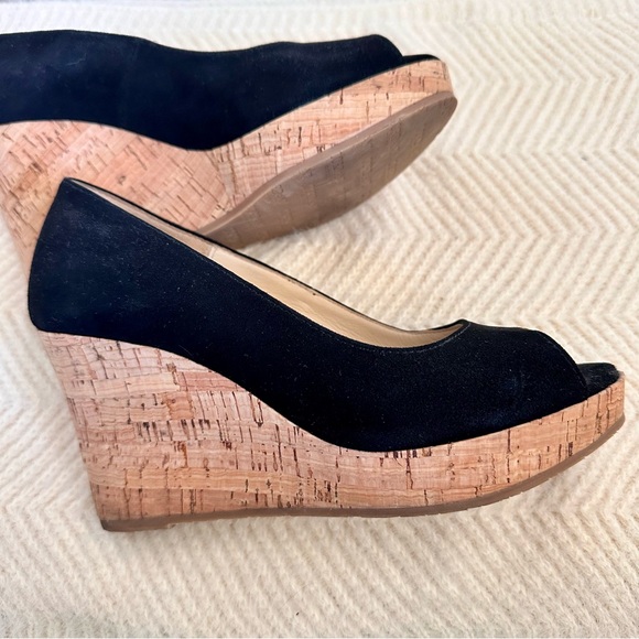 Cordani Black Wedge Peep Toe Shoes - Picture 1 of 8